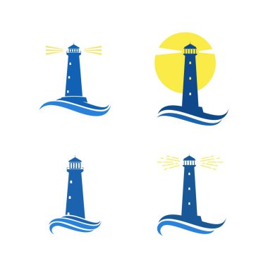 deniz feneri ve bina logosu, simge ve illüstrasyon