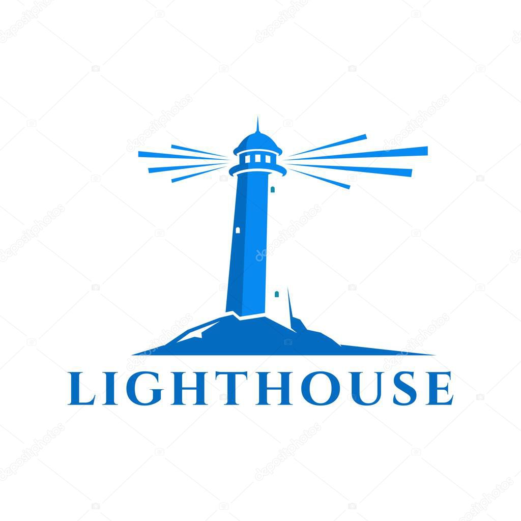 lighthouse and building logo, icon and illustration