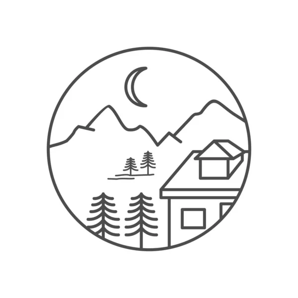 Vintage Górskie Mono Linii Logo Ikona Ilustracja — Wektor stockowy
