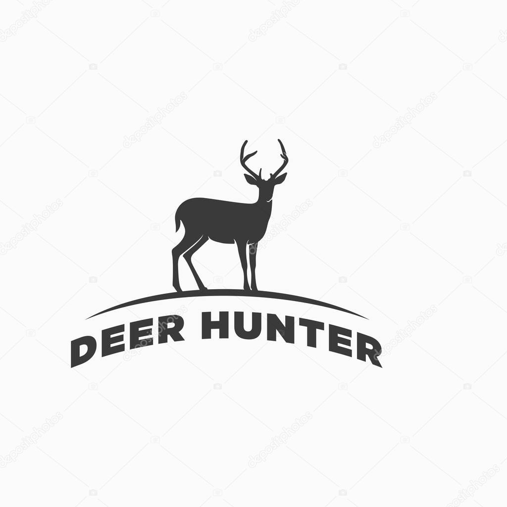 vintage deer head and antler logo, icon and illustration