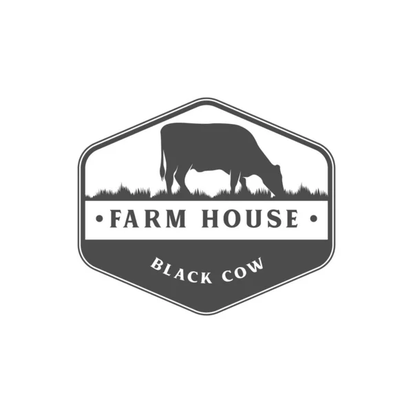 çiftlik ve inek logosu, simge ve illüstrasyon