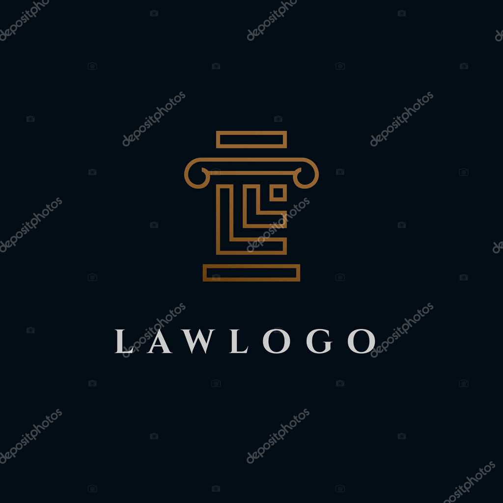 Law and pillar logo, icon and illustration