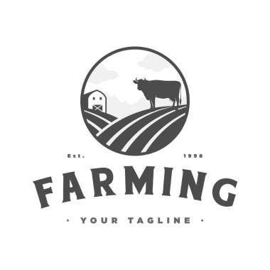 Sığır çiftliği ve inek logosu, simge ve illüstrasyon