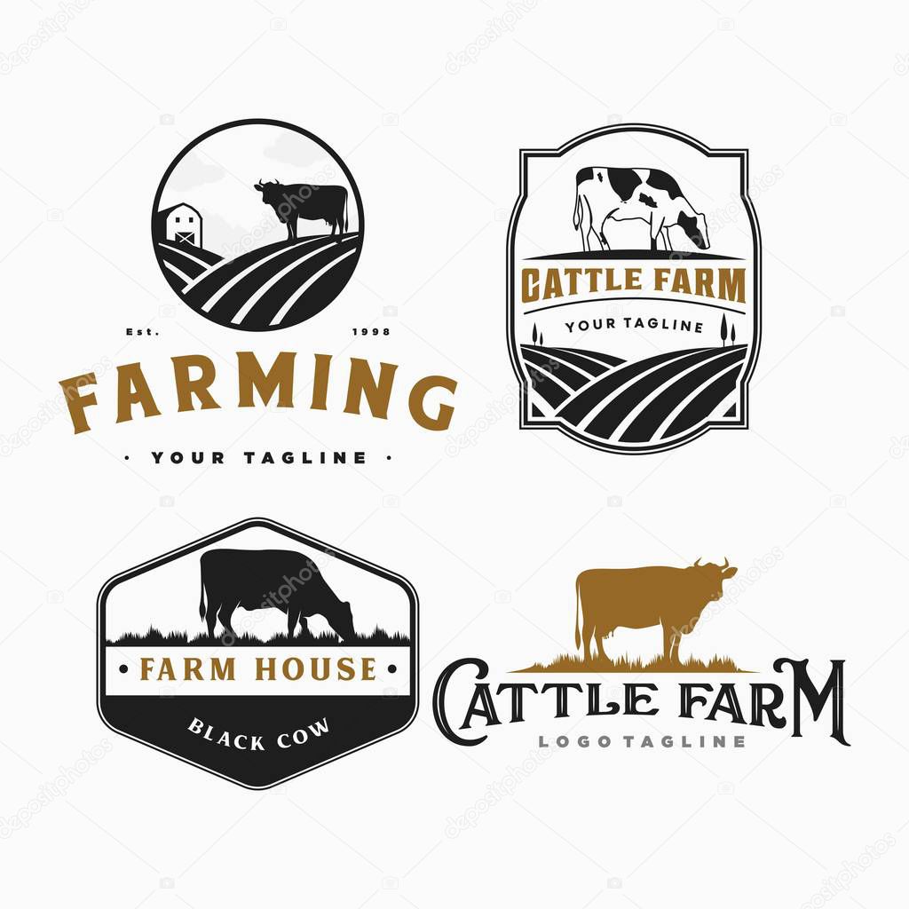 Cattle farm and cow logo, icon and illustration