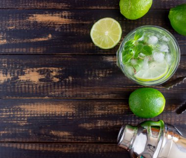 Limon, nane ve buzlu mojito kokteyli. Yemek tarifi. - Alkol. Yaz içeceği. Vejetaryenlik Sağlık