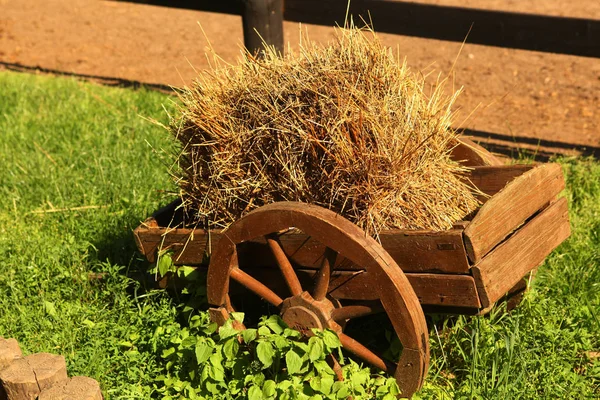 Decorative horse cart with hay as a landscape design — Stock Photo, Image