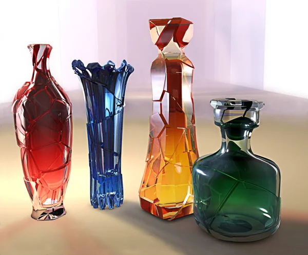 艺术创意3d 水晶玻璃彩色花瓶插图 — 图库照片