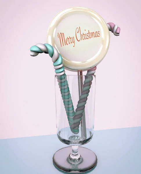 3D illustration runda godis godis sötsaker med god jul inskript — Stockfoto