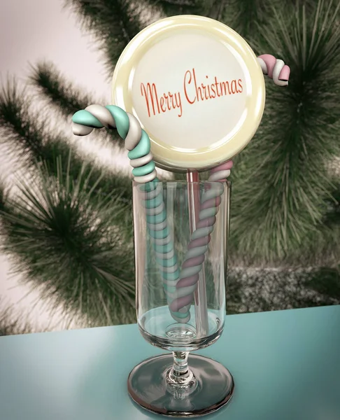 3d illustration of christmas tree candy stick marshmellow close — Stock Photo, Image