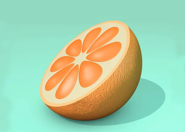 3d illustration of half cut orange on blue background — Stock Photo, Image