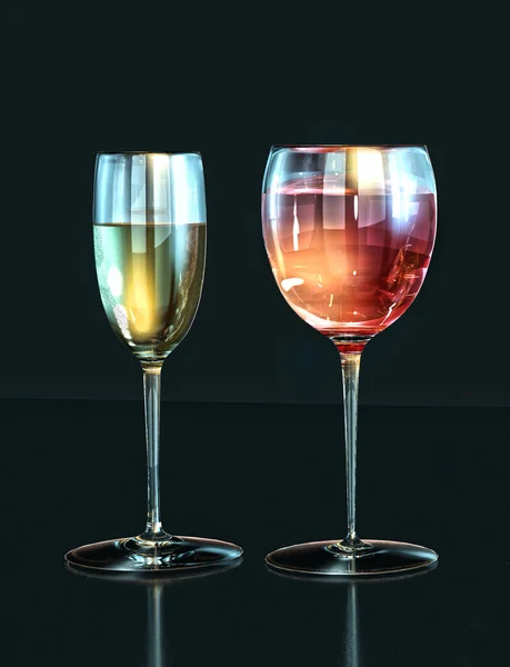 Illustration Vin Blanc Verres Vin Rouge Sur Fond Sombre — Photo