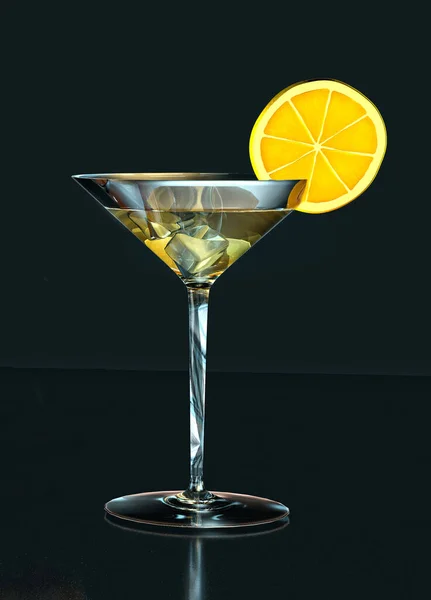 Illustration Tranche Citron Verre Martinii Sur Fond Sombre — Photo