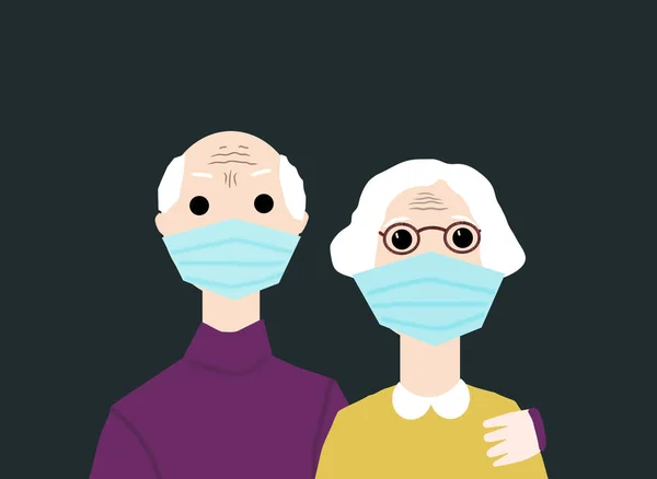 Ilustração Família Avó Vovô Velho Máscara Respiratória Close Com Espaço — Fotografia de Stock
