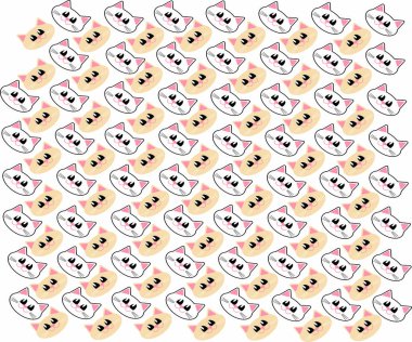 Gülümse komik kedi yüzü beyaz arkaplanda kırmızı ve beyaz desen