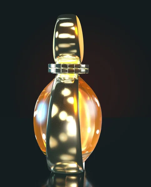 Illustration Parfümflasche Bleiben Auf Glastisch Mit Kopierraum Auf Schwarzem Hintergrund — Stockfoto