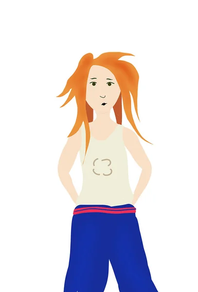 Дівчина-підліток руде волосся в повсякденному одязі малюнок ізольовано на білому — стокове фото