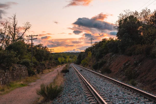 Abandoned train track at sunset — Stock Photo, Image