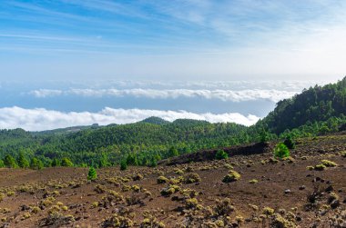 La Palma, Kanarya Adaları 'ndaki Ruta de los Volcanes zirvelerinden panoramik manzara