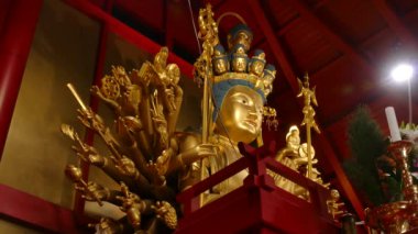 Japonya 'da Tera denilen tapınak ve tapınak manzarasında altın bir Buda heykeli var.