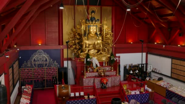 Heiligdom Tempel Landschap Genaamd Tera Japan Een Gouden Boeddha Standbeeld — Stockvideo