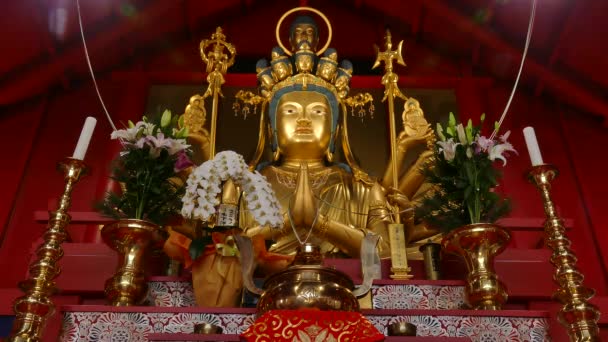 Japonya Tera Denilen Tapınak Tapınak Manzarasında Altın Bir Buda Heykeli — Stok video
