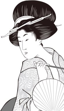  Ukiyoe Kadın 33 Siyah ve Beyaz