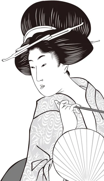  Ukiyoe Kadın 33 Siyah ve Beyaz