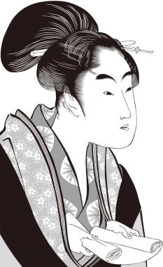 Ukiyo-e Kadın 35 Siyah-Beyaz