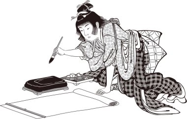 Ukiyo-e çocukları 7 siyah-beyaz