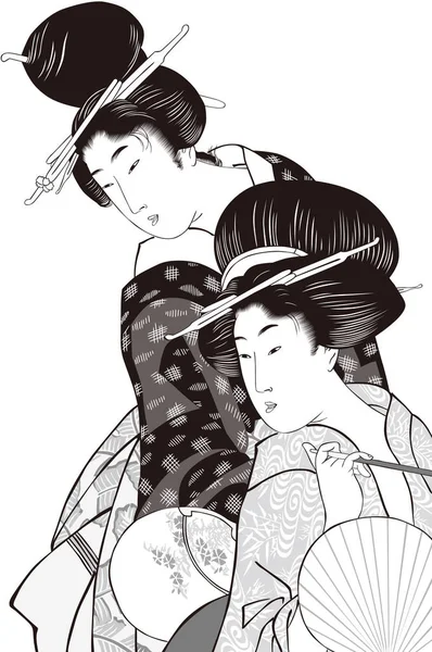 Ukiyo-e hembra 34 en blanco y negro — Archivo Imágenes Vectoriales