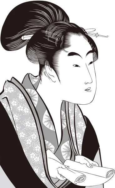 Ukiyo-e Kadın 35 Siyah-Beyaz