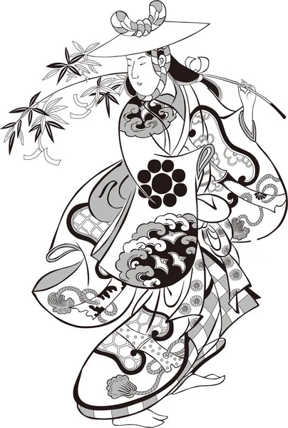 Ukiyo-e θηλυκό 42 μαύρο και άσπρο — Διανυσματικό Αρχείο