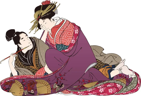 Ukiyoe Man en vrouw 3 — Stockvector