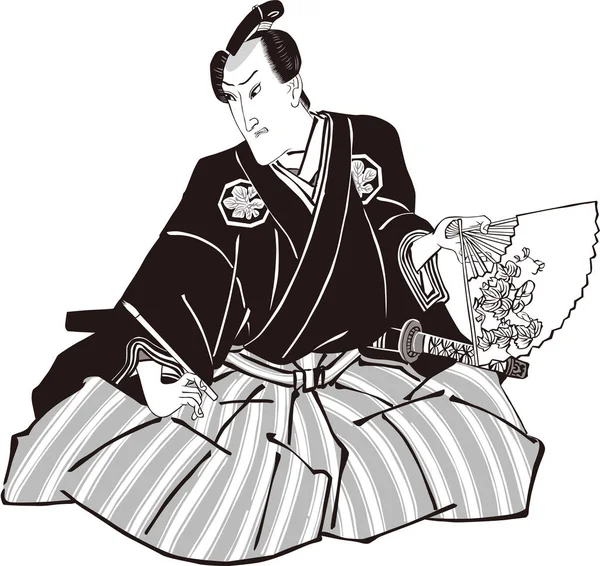 Ukiyoe Samurai 16 Noir et Blanc — Image vectorielle