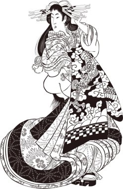 Ukiyoe Kadınları 31 Siyah-Beyaz