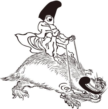 Ukiyoe Yokai 19 Siyah ve Beyaz