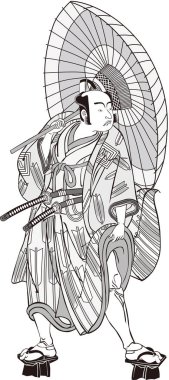 Ukiyoe Kabuki aktör 46 Siyah beyaz