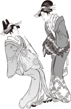 Ukiyoe Kadın 29 Siyah ve Beyaz