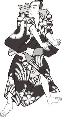 Ukiyoe Kabuki aktör 47 Siyah beyaz