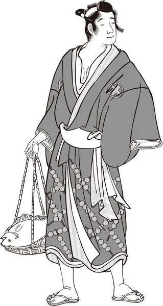 Ukiyoe Townsman 19 Noir et blanc — Image vectorielle