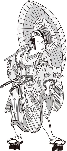 Ukiyoe Kabuki actor 46 Blanco y negro — Vector de stock