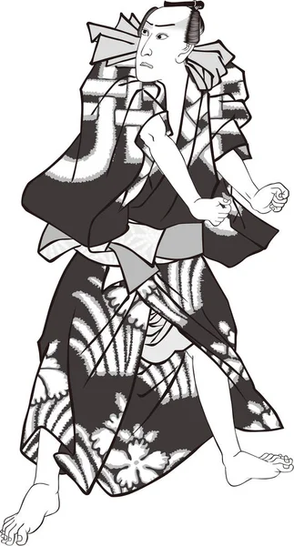 Ukiyoe Kabuki actor 47 alb-negru — Vector de stoc