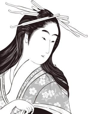 Ukiyo-e Kabuki aktör kadın 4 siyah-beyaz