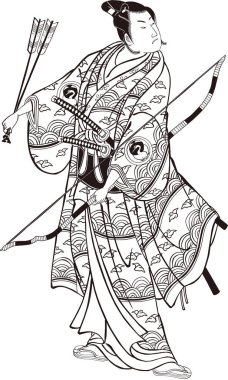  Ukiyo-e Kabuki aktör siyah beyaz eğiliyor.