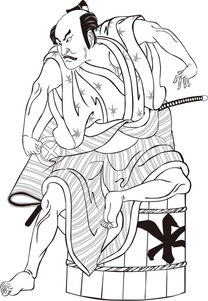 Ukiyo-e Kabuki actor 18 blanco y negro — Vector de stock