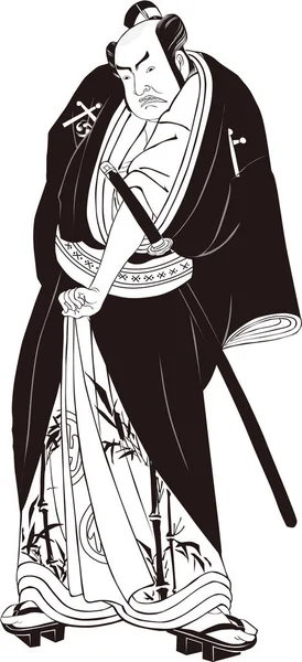 Ukiyo-e Kabuki actor 21 Black and white — 스톡 벡터