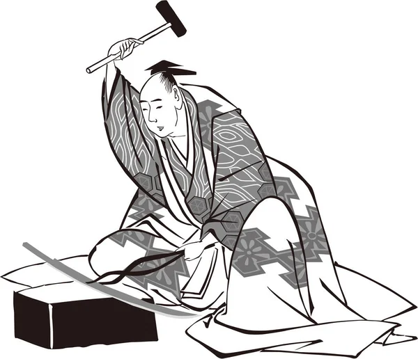 Ukiyo-e Forgeron Homme Noir et blanc — Image vectorielle