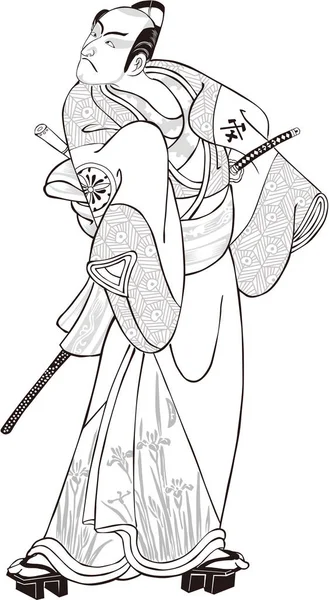 Ukiyo-e Kabuki actor 22 Schwarz und Weiß — Stockvektor