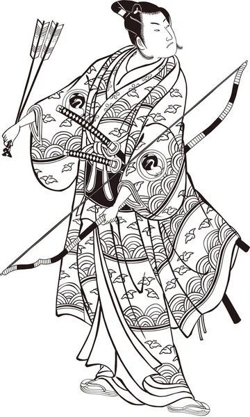 Ukiyo-e Kabuki aktor łuk czarno-biały — Wektor stockowy