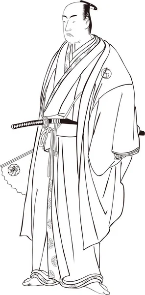 Ukiyo-e samurai 7 noir et blanc — Image vectorielle